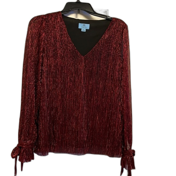 CeCe Metallic Tie-Sleeve V-Neck Blouse Red Size Small - Picture 2 of 7